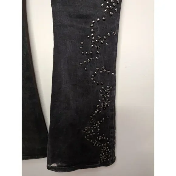Free people love forever cowgirl studded embellished gray denim flare jeans 25 - Picture 9 of 13